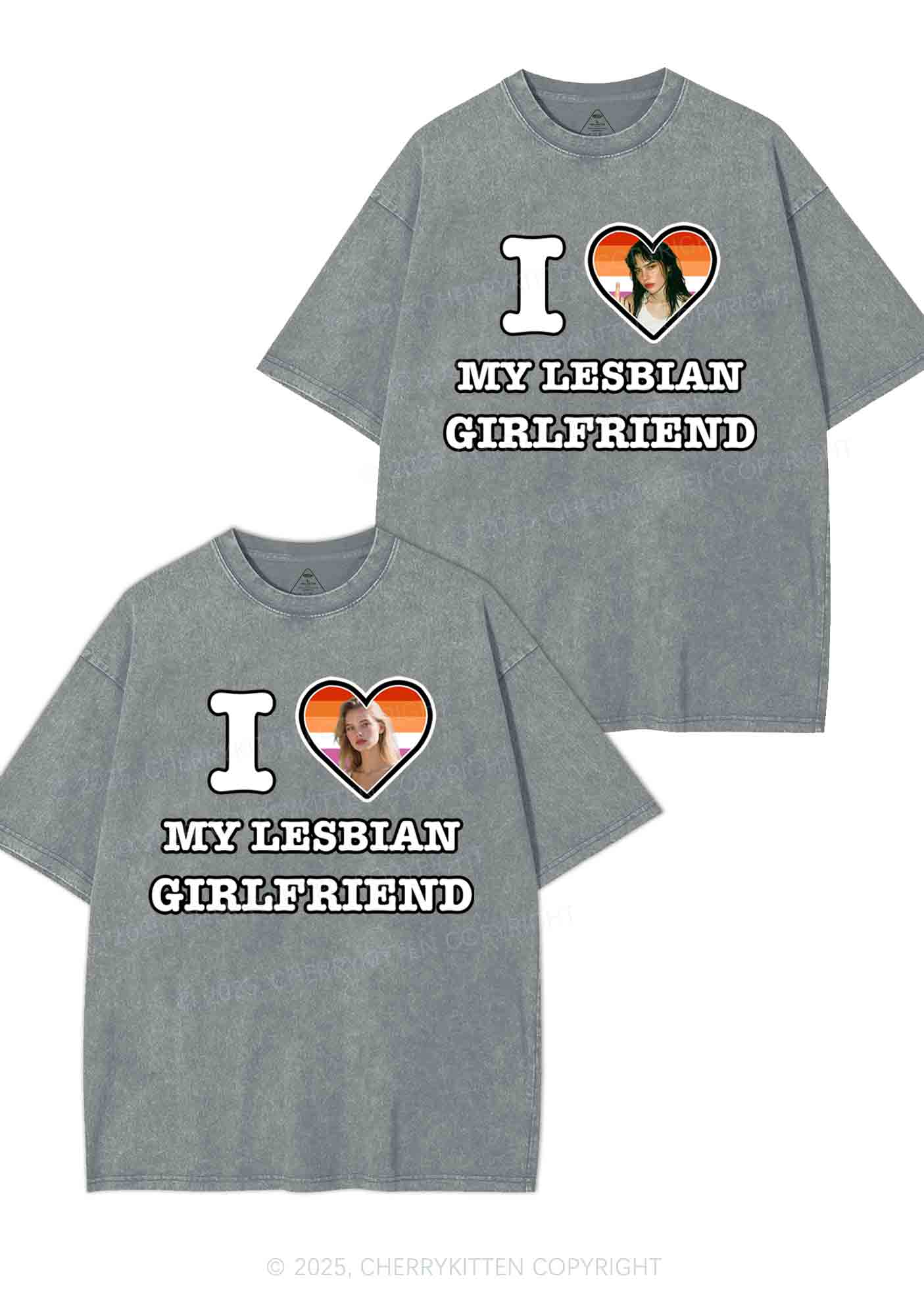 Custom My Lesbian GF Pride Y2K Valentine's Day Washed Tee Cherrykitten