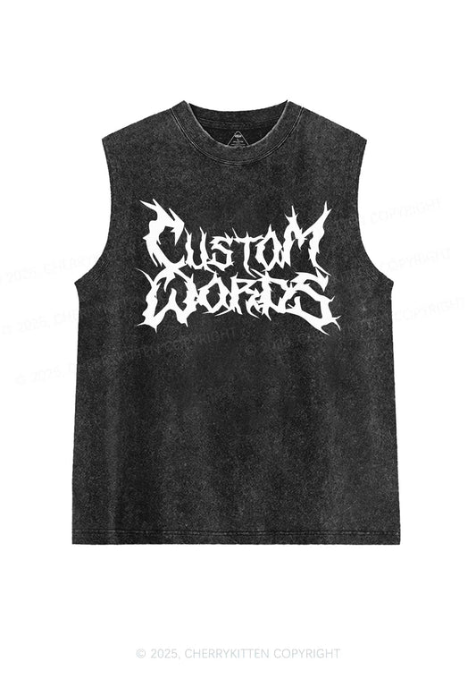 Custom Text Punk Font Y2K Washed Muscle Tank Cherrykitten