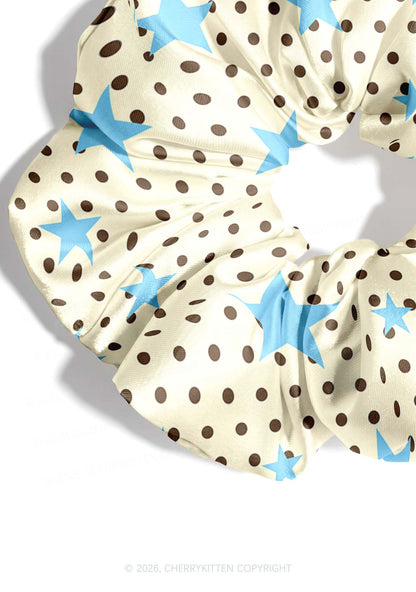 Brown Dots Blue Star Y2K Hair Scrunchie Cherrykitten