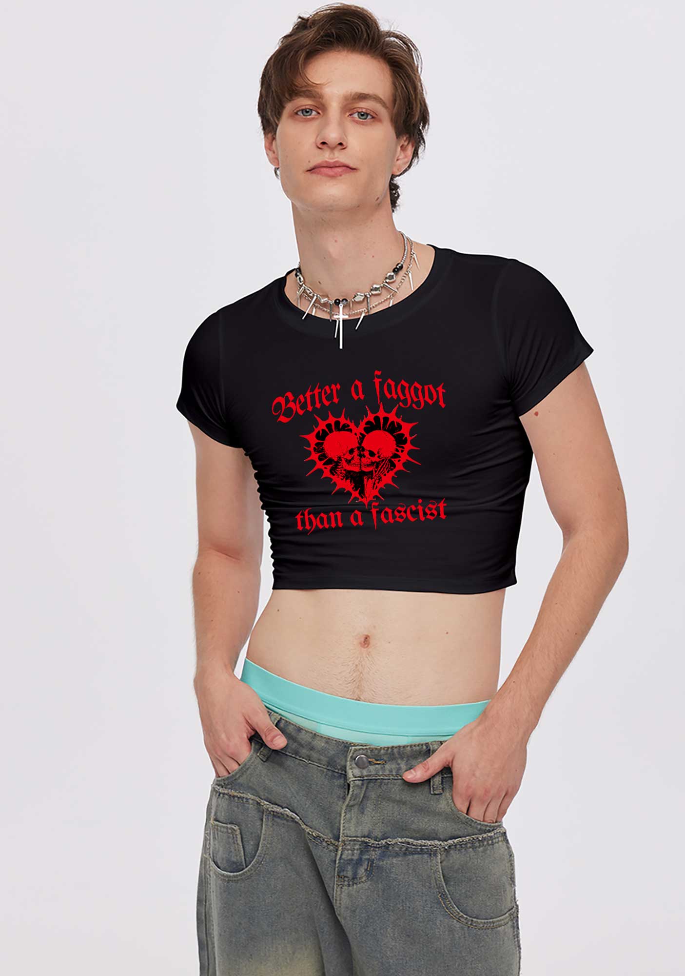 Better Faggot Than Fascist Pride Y2K Baby Tee Cherrykitten