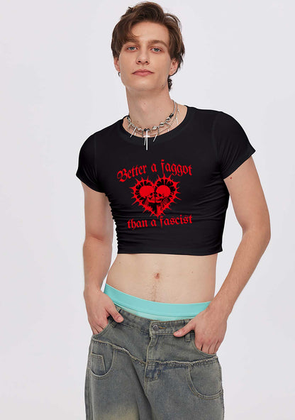 Better Faggot Than Fascist Pride Y2K Baby Tee Cherrykitten