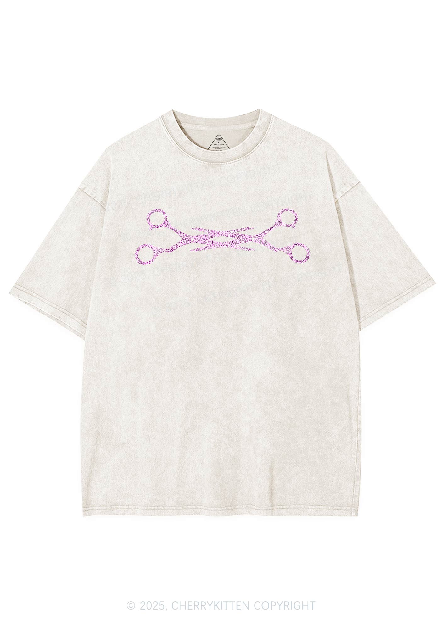 Rhinestone Pink Scissor Pride Y2K Shirts Washed Tee Cherrykitten