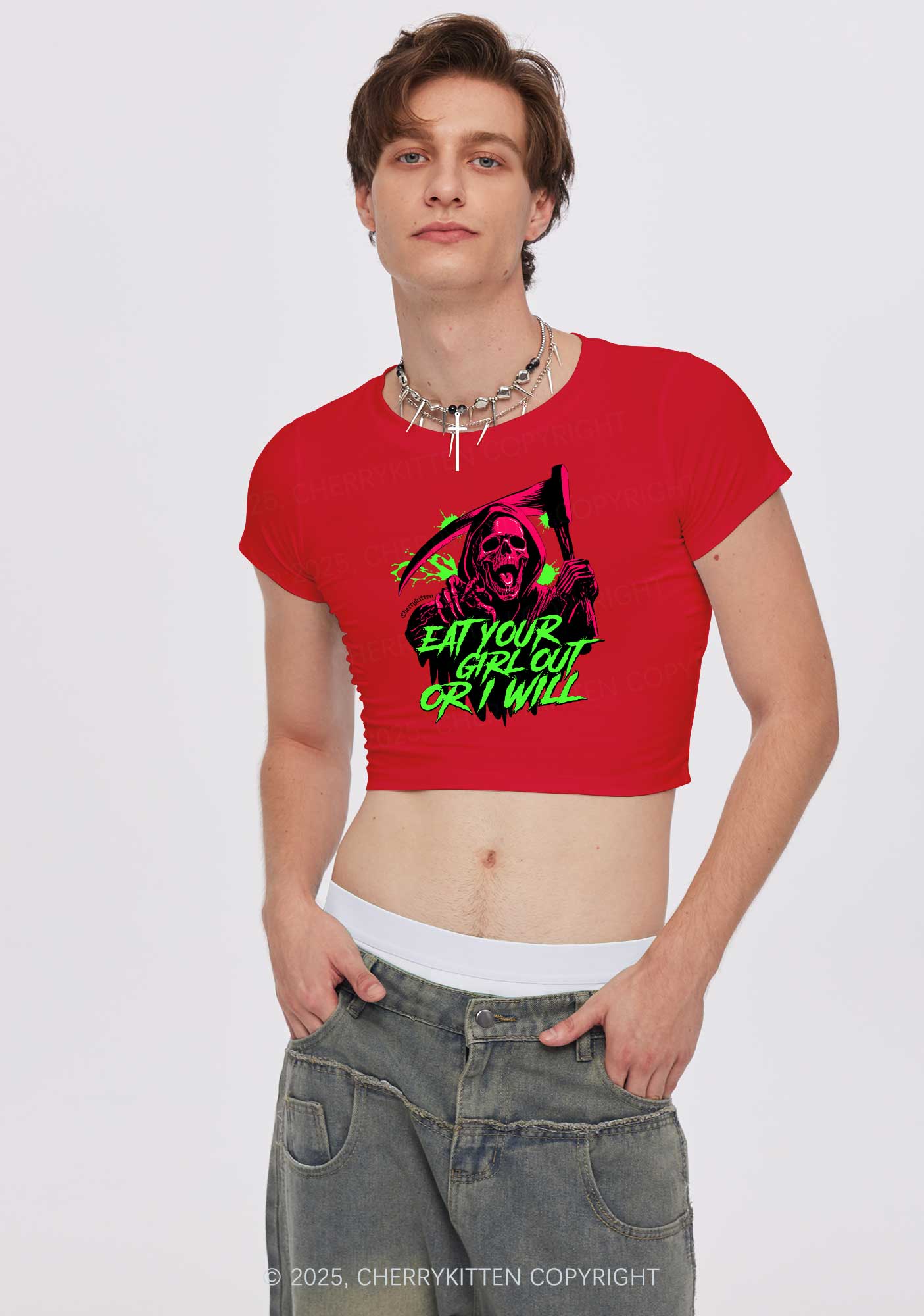 Hallowen Ghost Eat Your Girl Out Y2K Baby Tee Cherrykitten