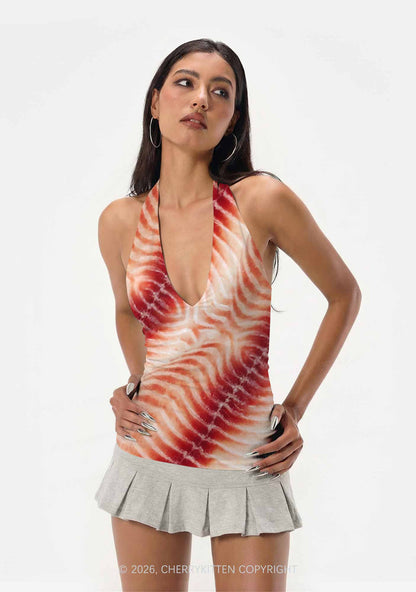 Pork Belly Texture Y2K Print Halter Deep V Neck Cami Cherrykitten