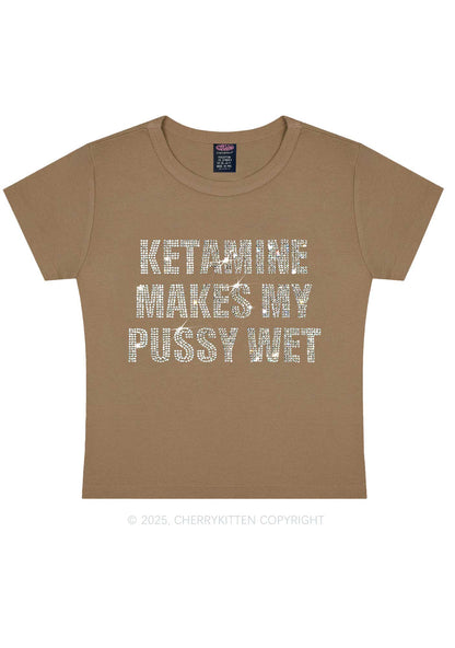 Rhinestone K Makes My Puxxy Wet Y2K Baby Tee Cherrykitten