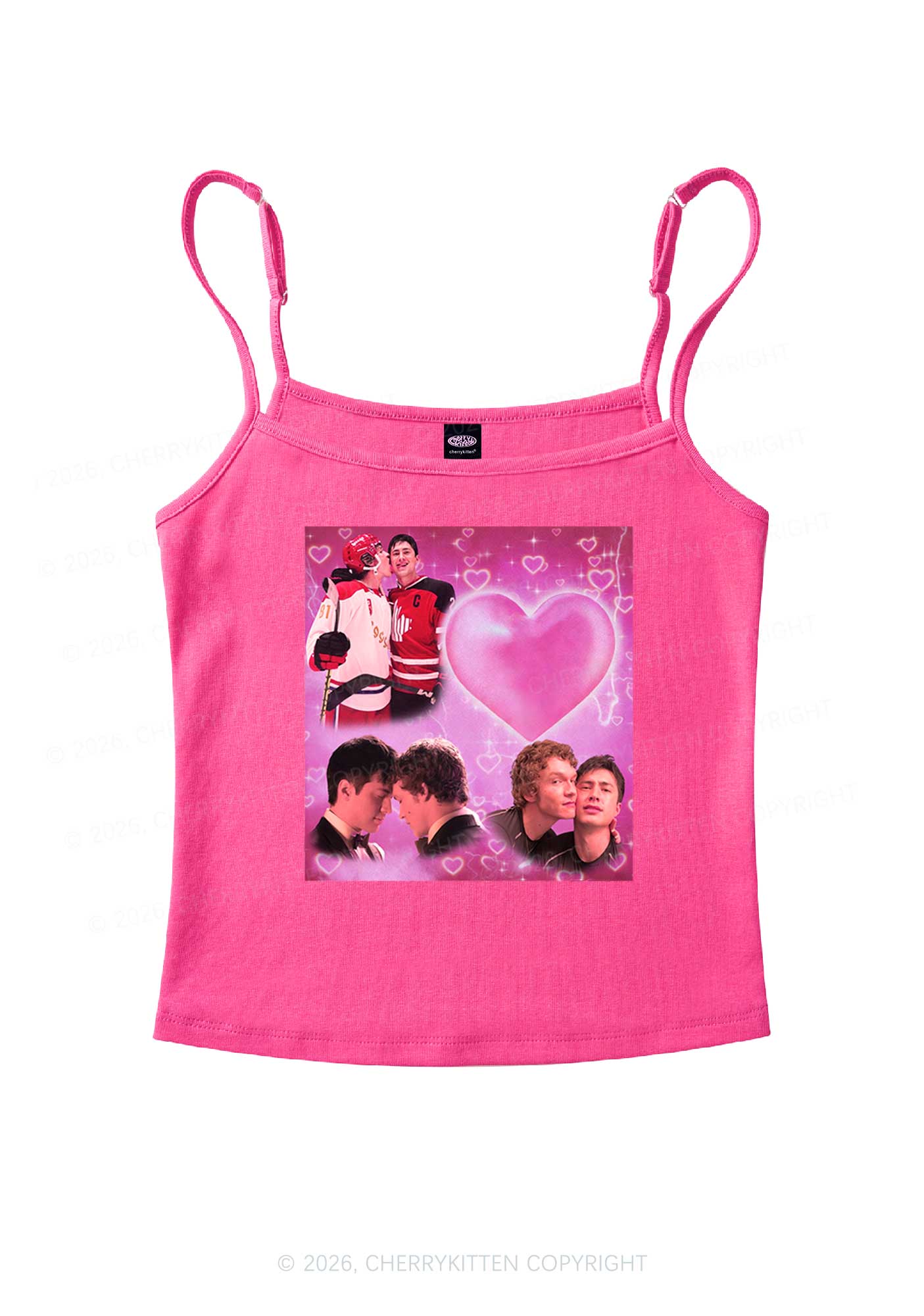 Pink Heart Portrait HR Y2K Spaghetti Strap Cami Cherrykitten