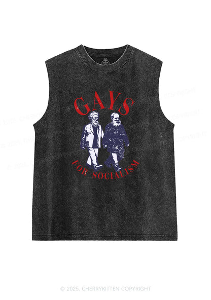 Gays For Socialism Pride Y2K Washed Muscle Tank Cherrykitten