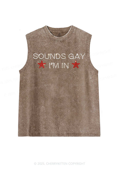 Rhinestone Sounds Gay Pride Y2K Washed Muscle Tank Cherrykitten