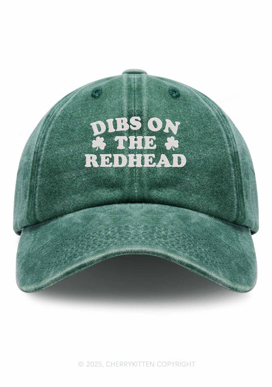 Embroidered Dibs On The Redhead St Patricks Y2K Washed Baseball Cap Cherrykitten