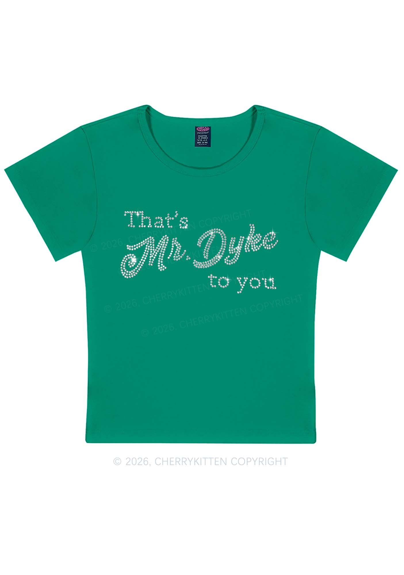 Rhinestone Thats Mr Dyke To You Pride Y2K Baby Tee Cherrykitten