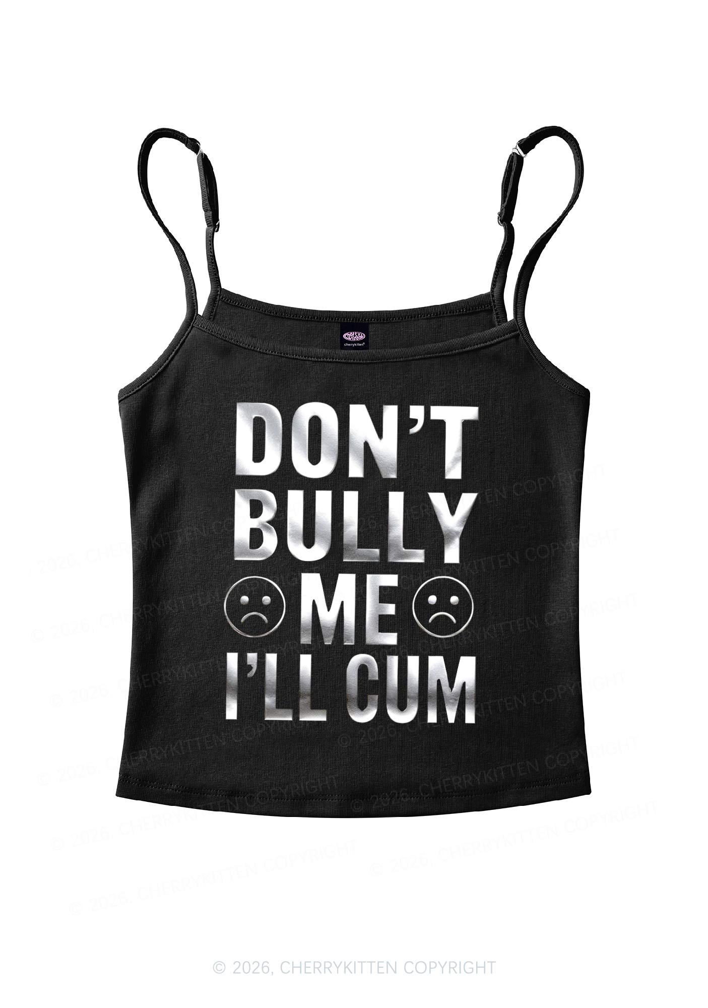 Dont Bully Me Silver Foil Printed Y2K Spaghetti Strap Cami Cherrykitten