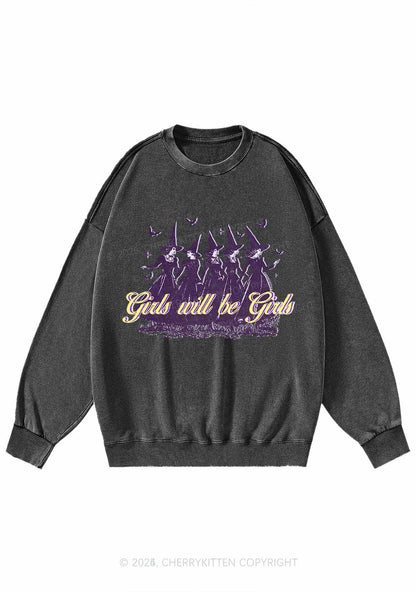 Halloween Witches Will Be Witches Y2K Washed Sweatshirts Cherrykitten