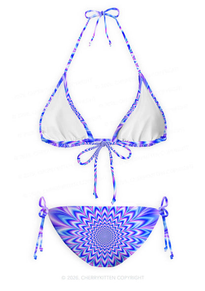 Blue Vortex Optical Illusion Y2K Print Bikini Set Cherrykitten