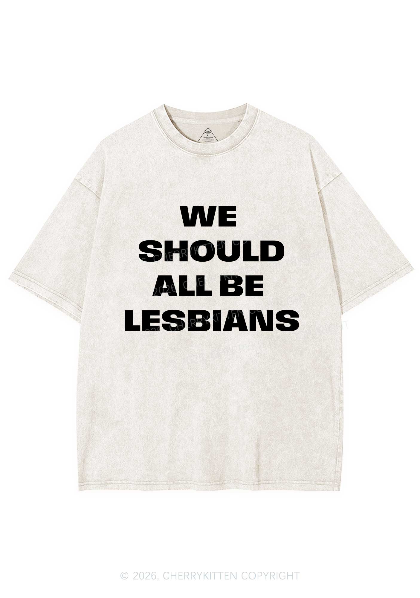We Should All Be Lesbians Pride Y2K Shirts Washed Tee Cherrykitten