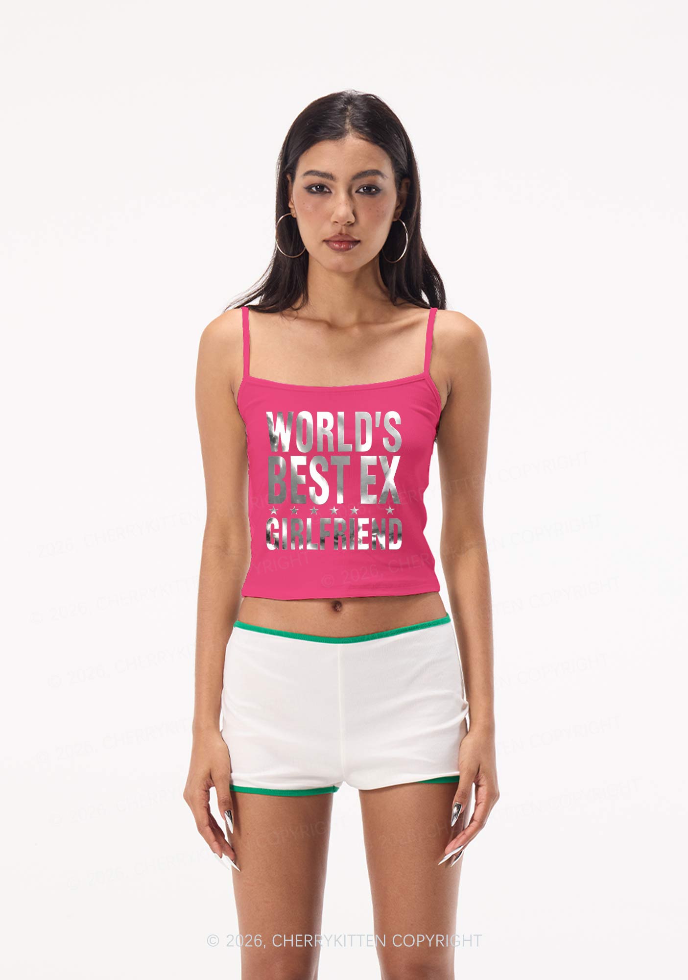 Best Ex Girlfriend Silver Foil Printed Y2K Spaghetti Strap Cami Cherrykitten
