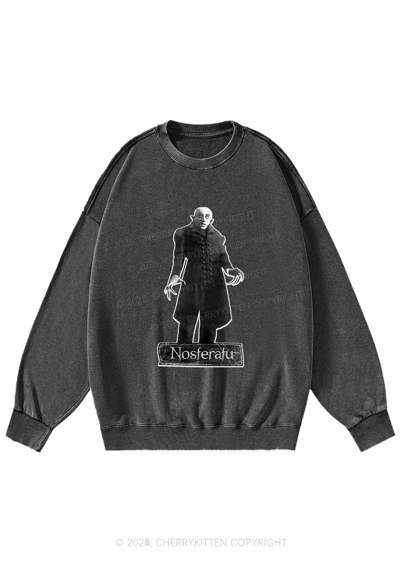 Halloween Male Vampire Y2K Washed Sweatshirts Cherrykitten