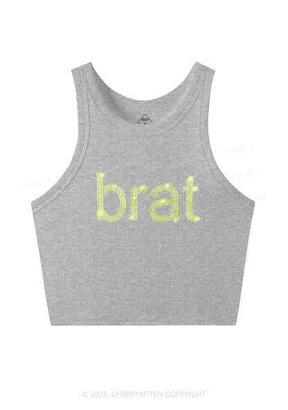 Rhinestone Green Brat Y2K Crop Tank Top Cherrykitten