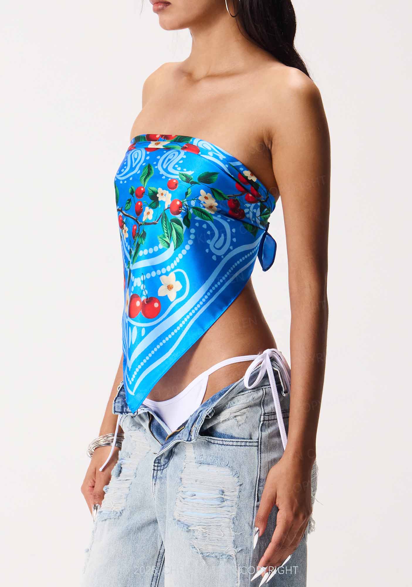 Blue Cherry Y2K Square Bandana Cherrykitten