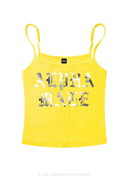 Alpha Male Silver Foil Printed Y2K Spaghetti Strap Cami Cherrykitten