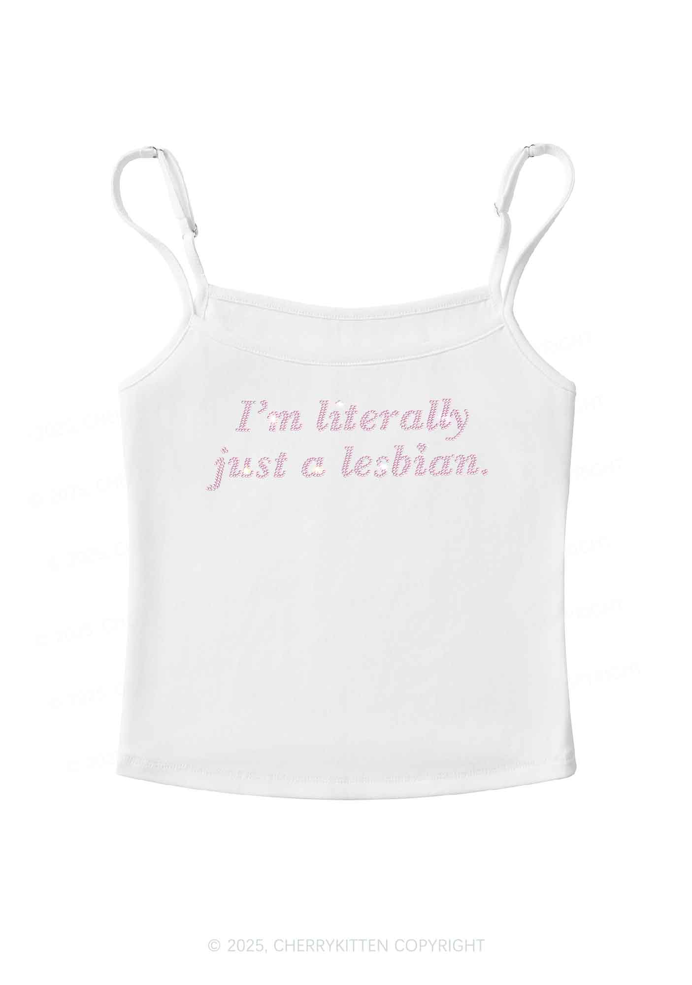 Rhinestone Literally Just A Lesbian Pride Y2K Spaghetti Strap Cami Cherrykitten