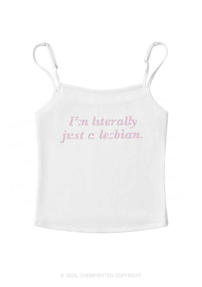 Rhinestone Literally Just A Lesbian Pride Y2K Spaghetti Strap Cami Cherrykitten
