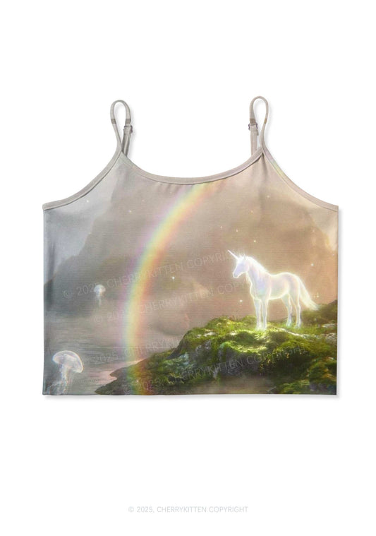 Rainbow Glowing Unicorn Y2K Print Cami Crop Top Cherrykitten