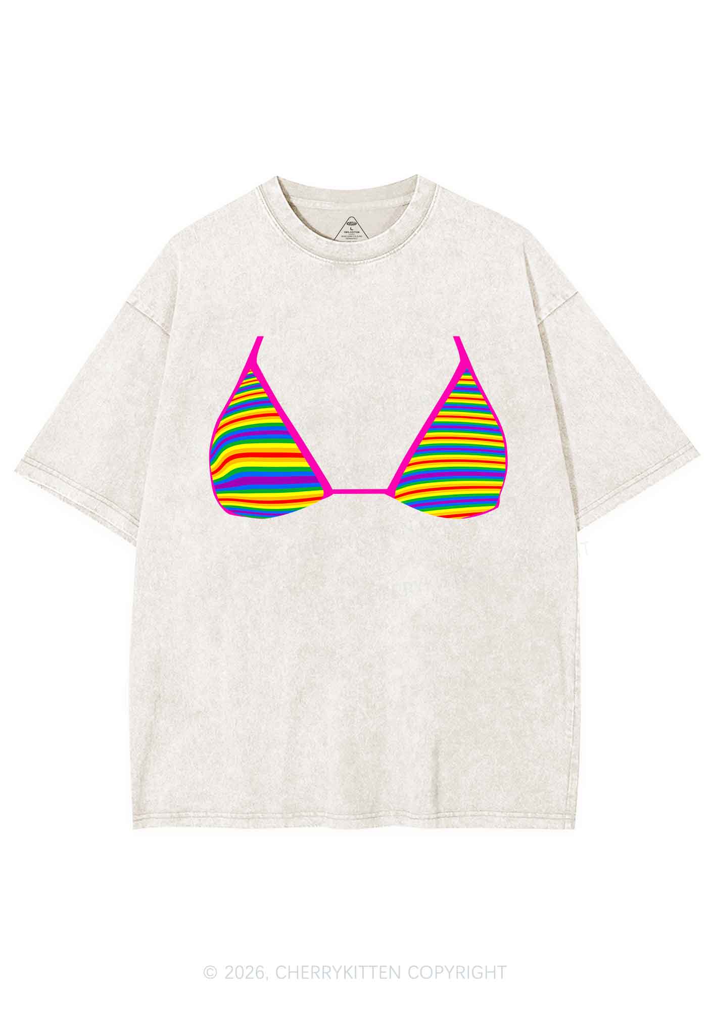 Rainbow Stripe Bra Pride Y2K Shirts Washed Tee Cherrykitten