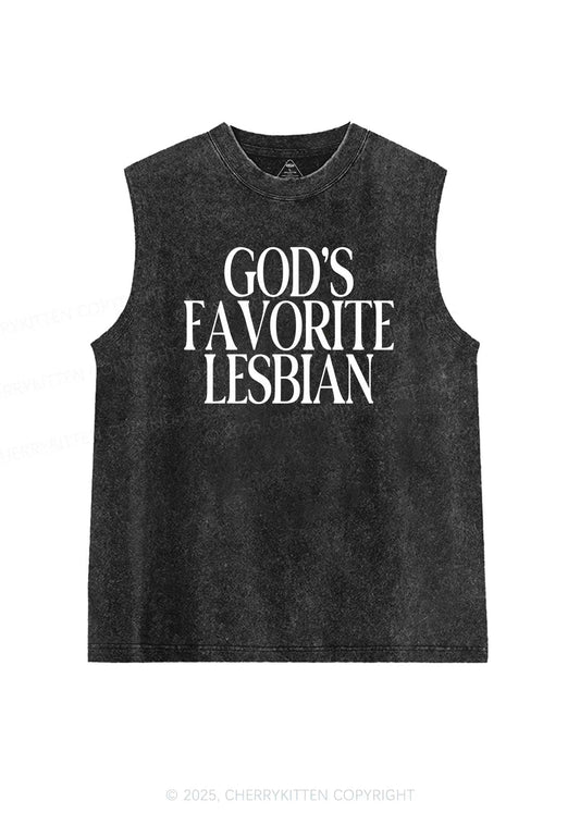 Gods Favorite Lesbian Pride Y2K Washed Muscle Tank Cherrykitten