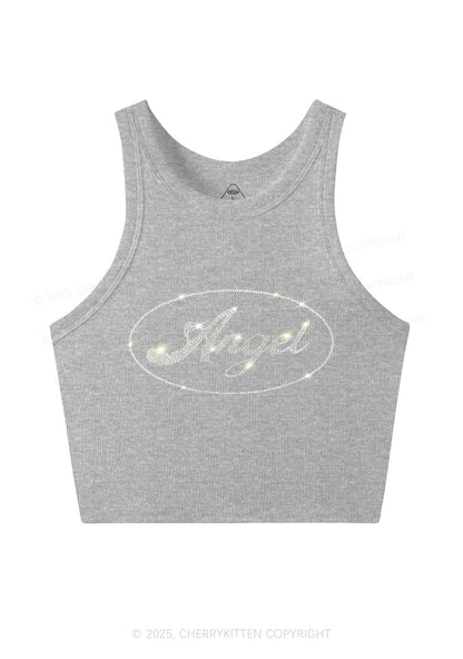 Rhinestone Angel Y2K Crop Tank Top Cherrykitten