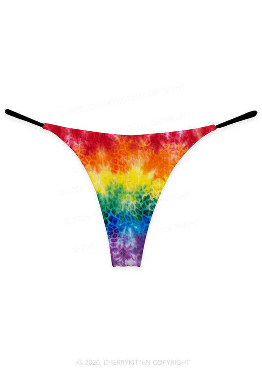 Rainbow Leopard Tie Dye Pride Y2K Print Bikini String Thong Cherrykitten