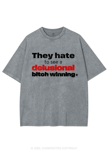 Delusional Bxtch Winning Y2K Shirts Washed Tee Cherrykitten