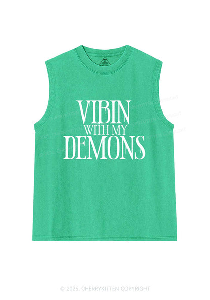 Halloween Vibin With My Demons Y2K Washed Muscle Tank Cherrykitten