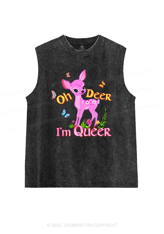 Oh Deer Im Queer Pride Y2K Washed Muscle Tank Cherrykitten