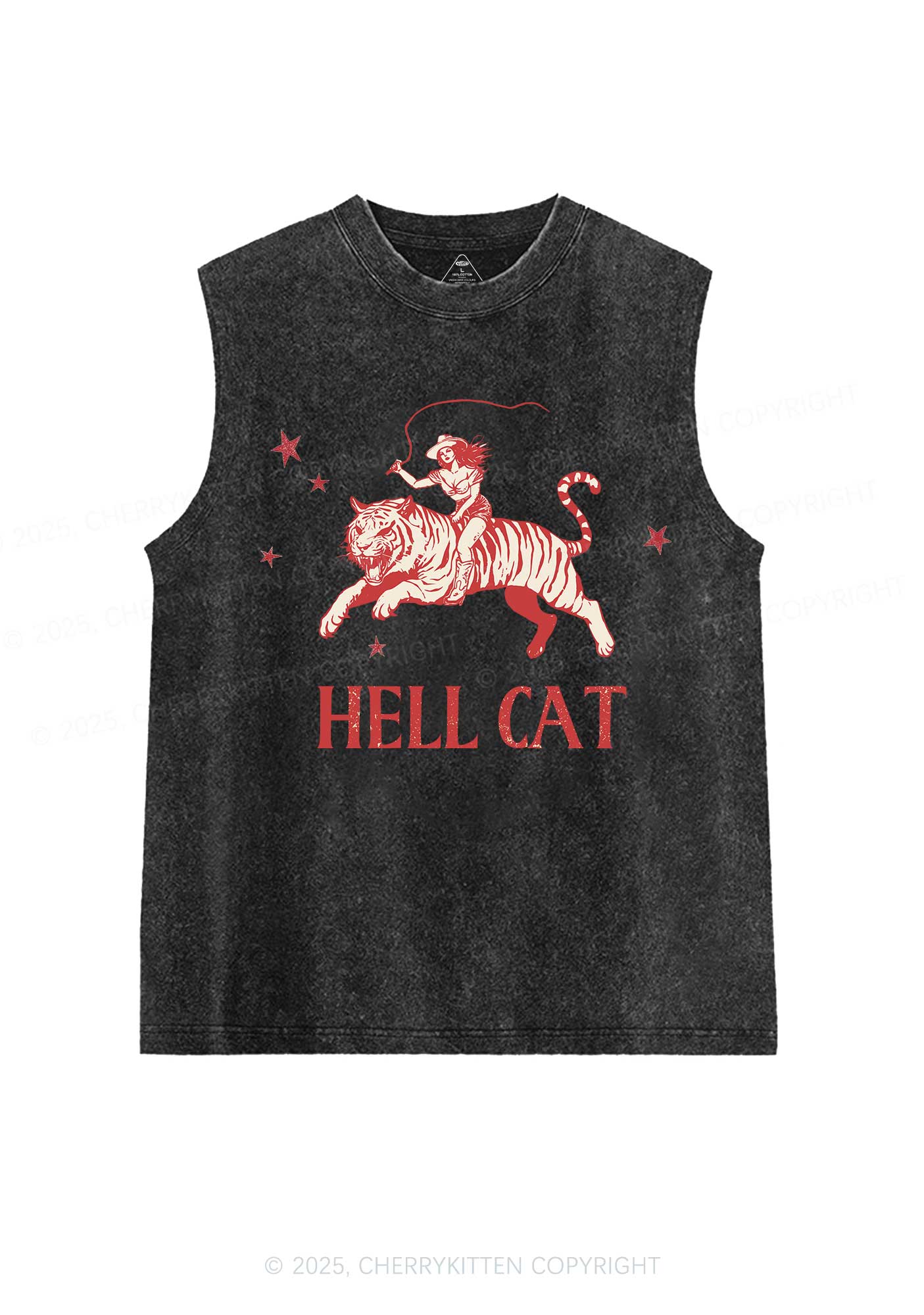 Cowgirl Hell Cat Y2K Washed Muscle Tank Cherrykitten