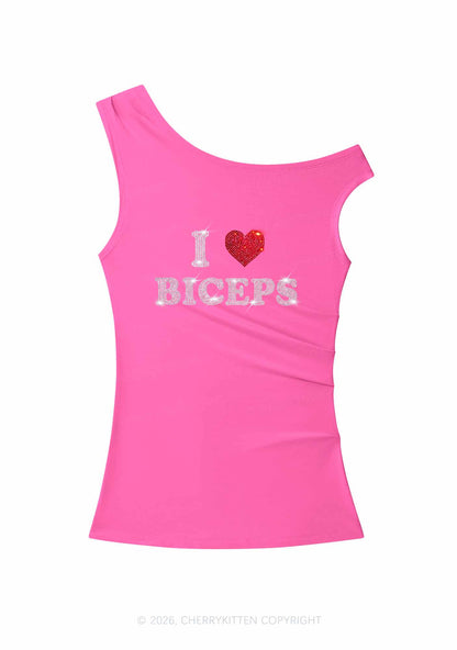 Rhinestone I Love Biceps Y2K Off Shoulder Tank Top Cherrykitten