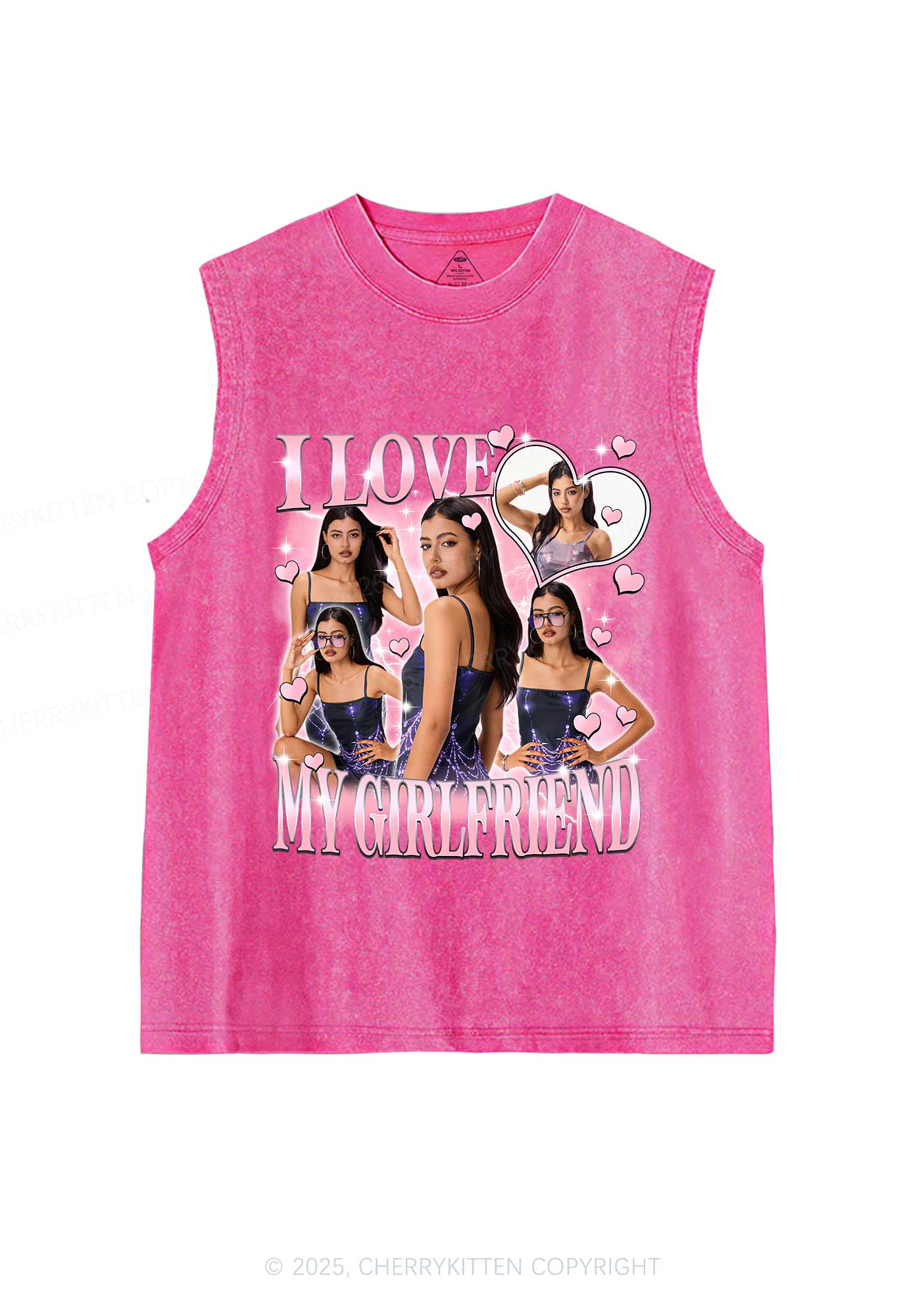 Custom Sparkly Heart I Love BF GF Y2K Washed Muscle Tank Cherrykitten