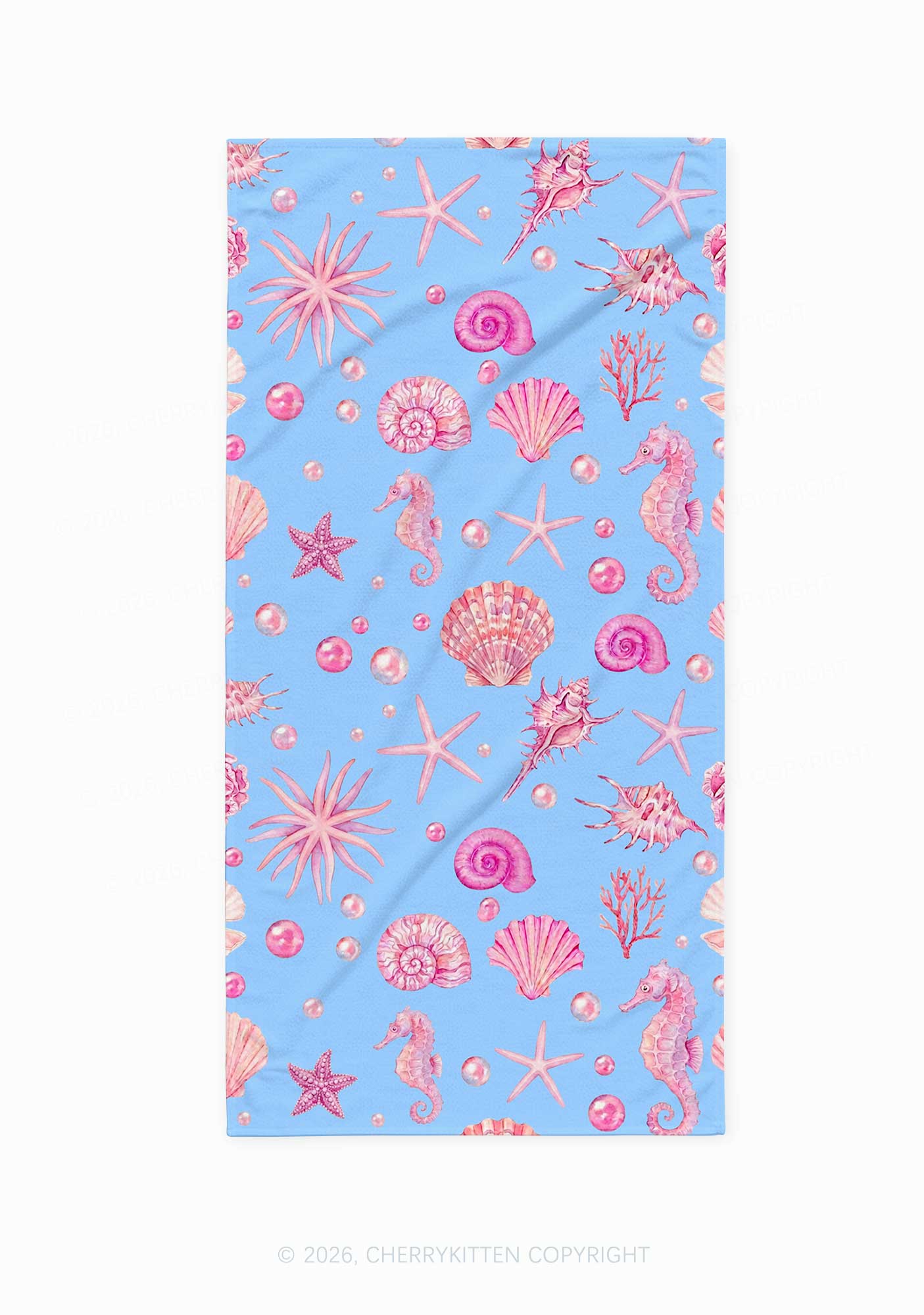 Pink Seashell Starfish Y2K Beach Towel Cherrykitten