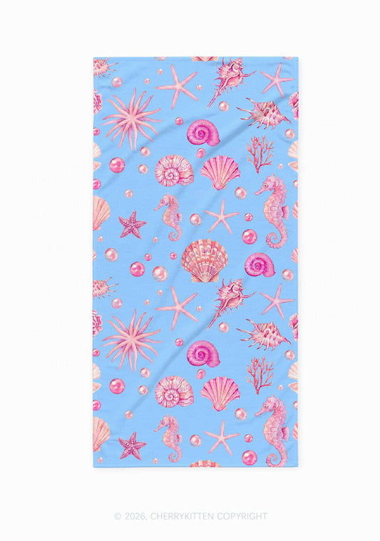 Pink Seashell Starfish Y2K Beach Towel Cherrykitten