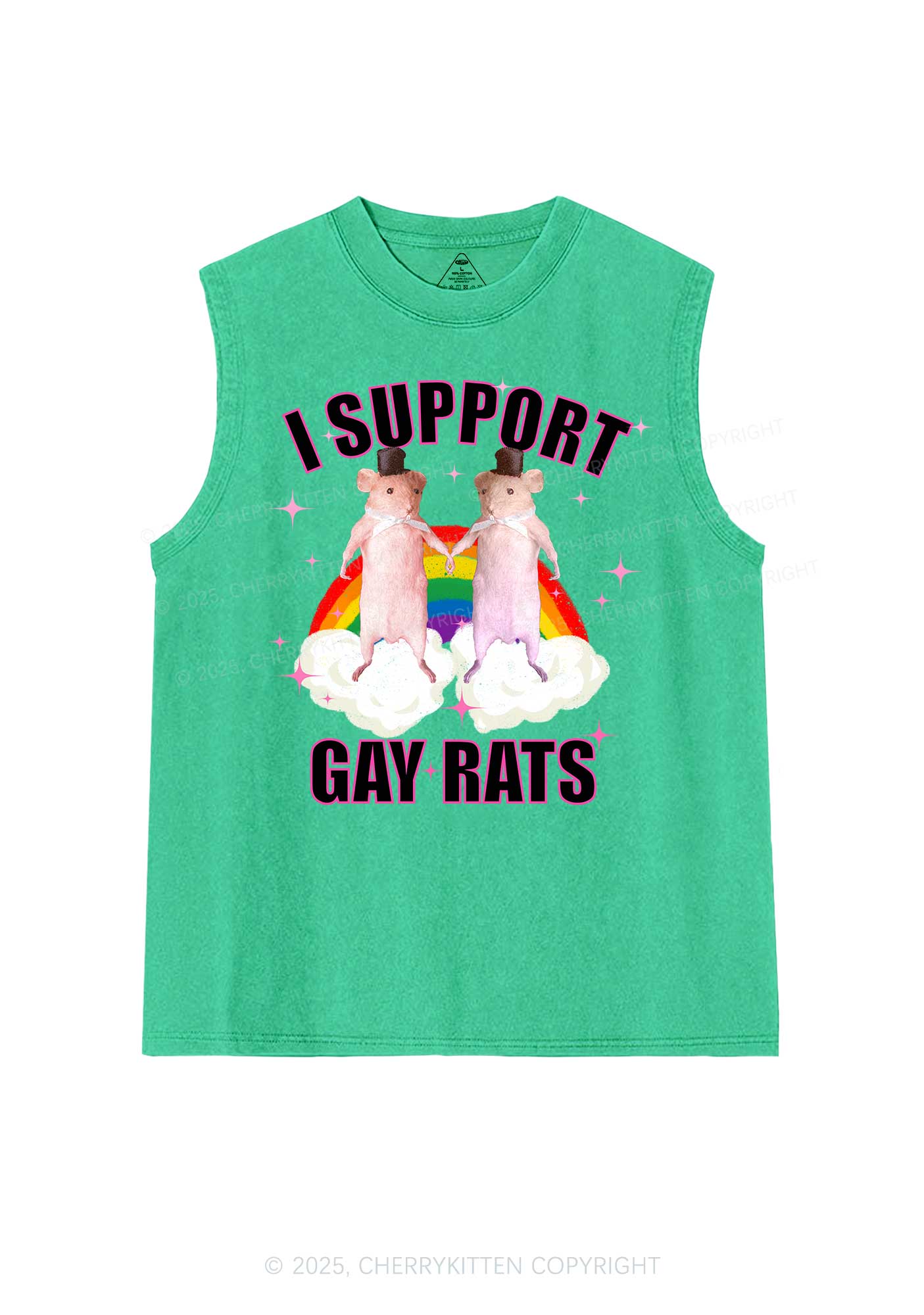 Support Gay Rats Pride Y2K Washed Muscle Tank Cherrykitten