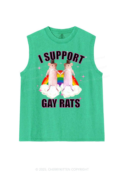 Support Gay Rats Pride Y2K Washed Muscle Tank Cherrykitten