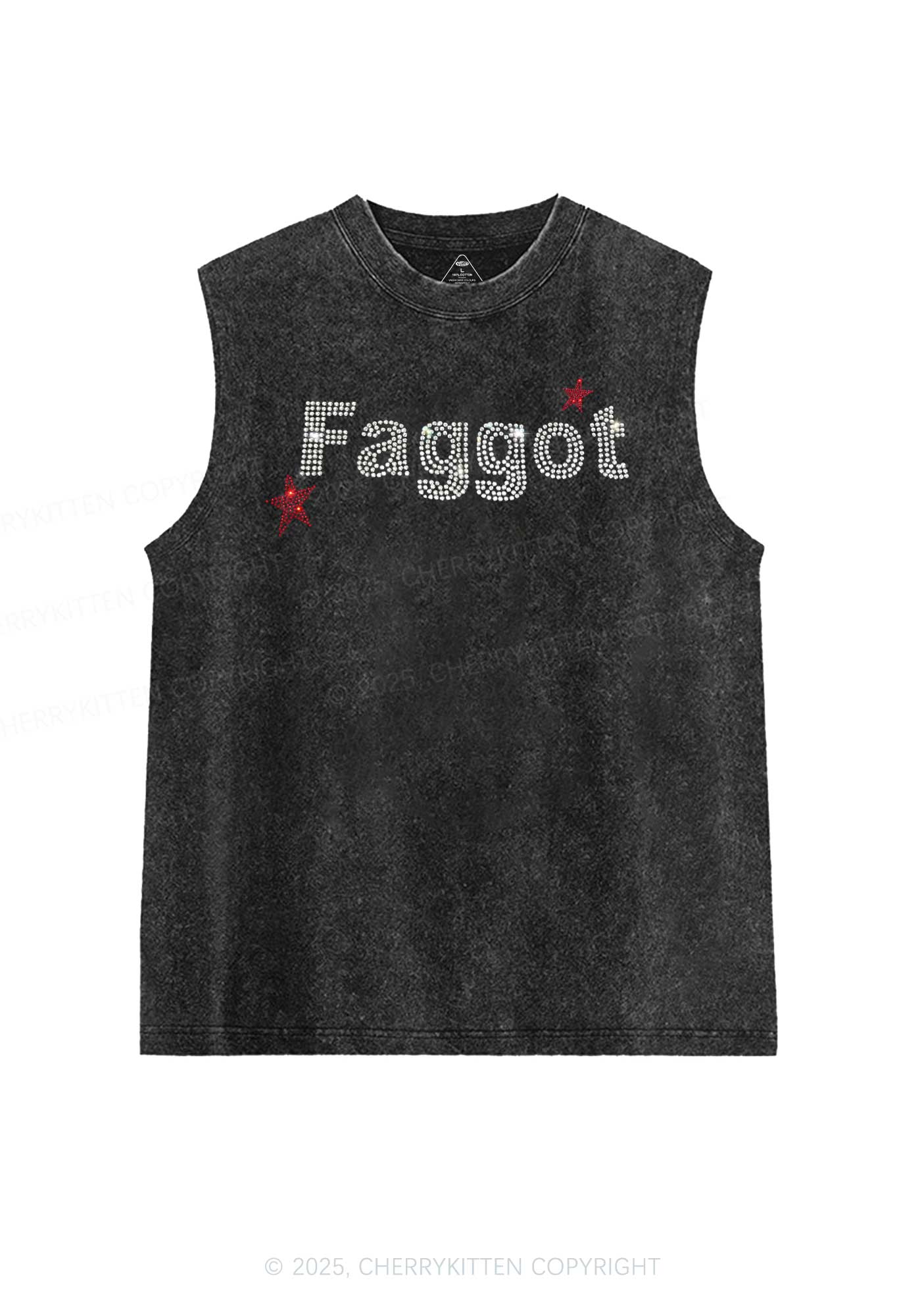 Rhinestone Faggot Pride Y2K Washed Muscle Tank Cherrykitten