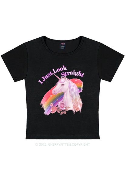 Look Straight Unicorn Pride Y2K Baby Tee Cherrykitten