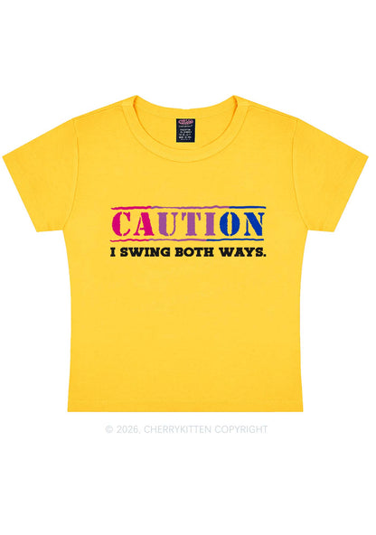 Caution I Swing Both Ways Pride Y2K Baby Tee Cherrykitten