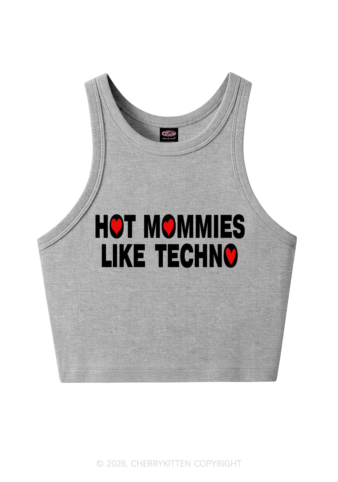 Hot Mommies Like Techno Y2K Crop Tank Top Cherrykitten