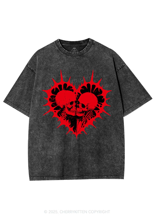 Spiked Heart Skulls Valentine's Day Y2K Shirts Washed Tee Cherrykitten