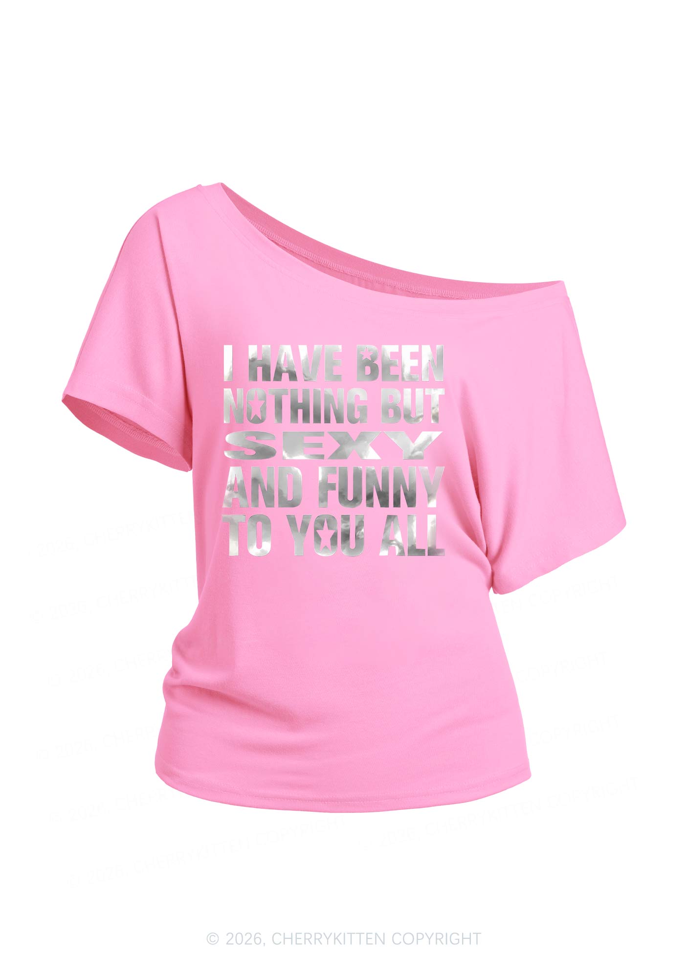 I Have Been Nothing Silver Foil Printed Y2K Off Shoulder Tee Cherrykitten
