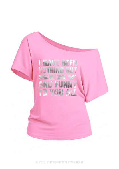 I Have Been Nothing Silver Foil Printed Y2K Off Shoulder Tee Cherrykitten