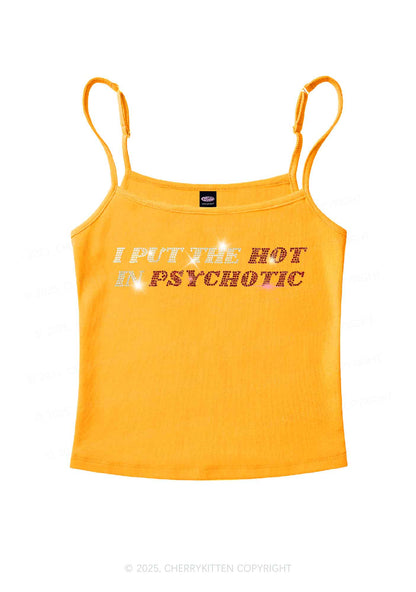 Rhinestone I Put The Hot In Psychotic Y2K Spaghetti Strap Cami Cherrykitten