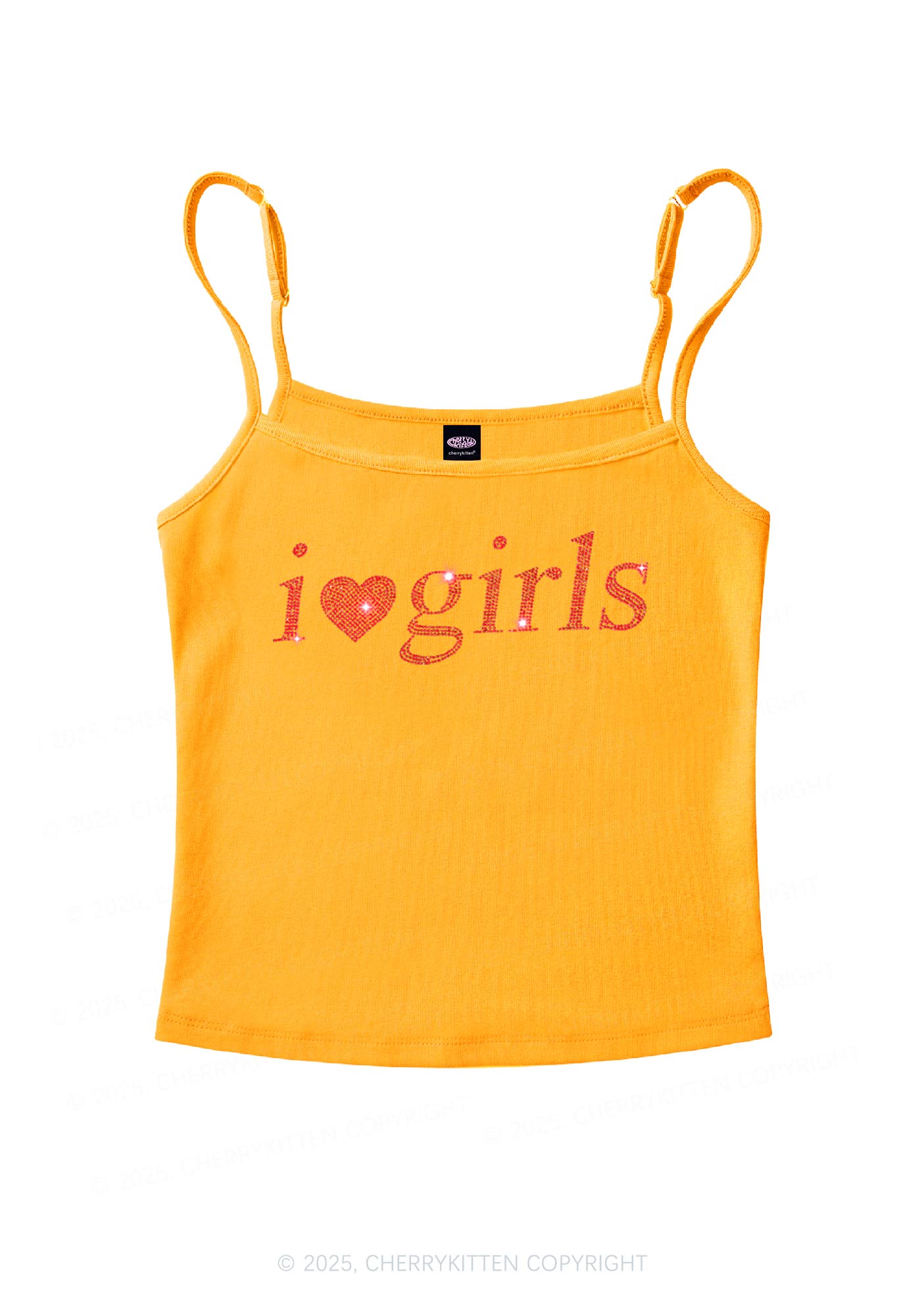 Rhinestone I Love Girls Y2K Spaghetti Strap Cami Cherrykitten