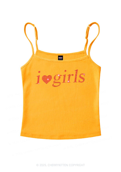Rhinestone I Love Girls Y2K Spaghetti Strap Cami Cherrykitten